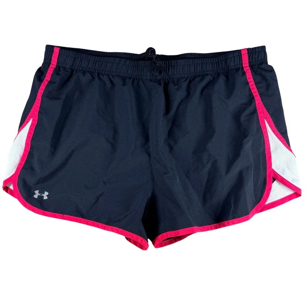 Under Armour HeatGear Running Shorts Mesh Trim Black Pink Large Polyester Womens